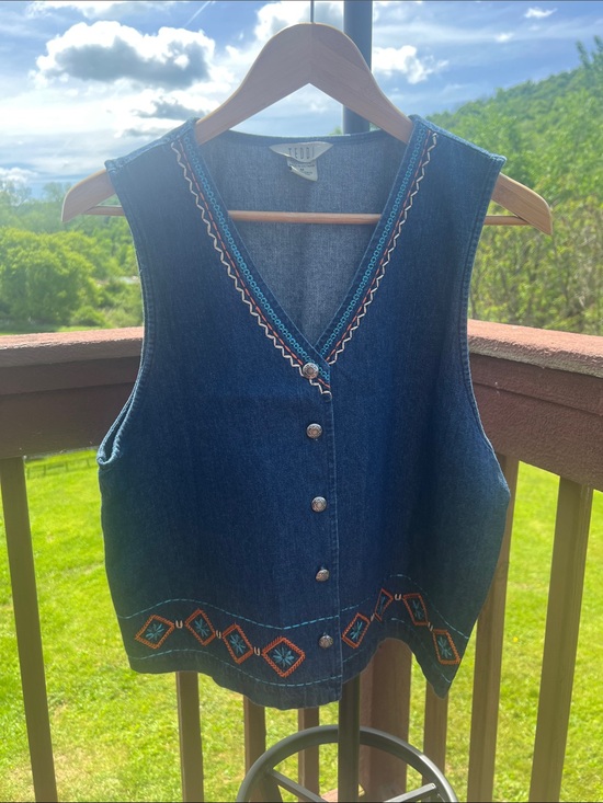 Teddi Jackets & Blazers - VTG Teddi Denim Vest M NWT 90s Aztec Southwestern Embroidered Jean Cowgirl Y2K